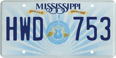 MS license plate HWD753