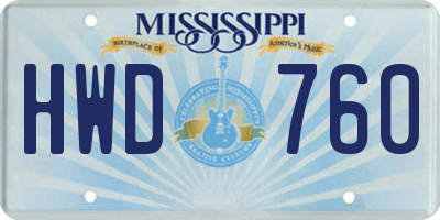 MS license plate HWD760