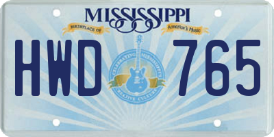 MS license plate HWD765