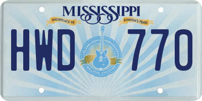 MS license plate HWD770
