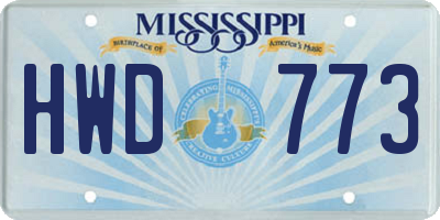 MS license plate HWD773