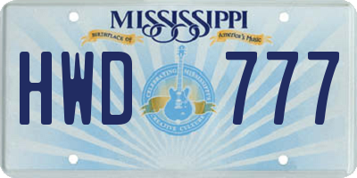 MS license plate HWD777