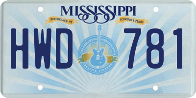 MS license plate HWD781