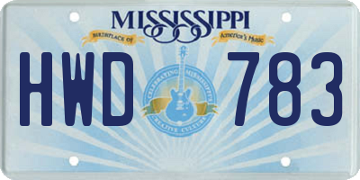 MS license plate HWD783