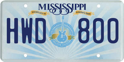MS license plate HWD800
