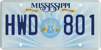 MS license plate HWD801