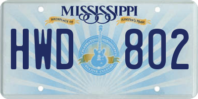MS license plate HWD802