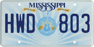 MS license plate HWD803
