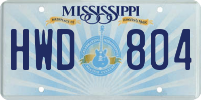 MS license plate HWD804