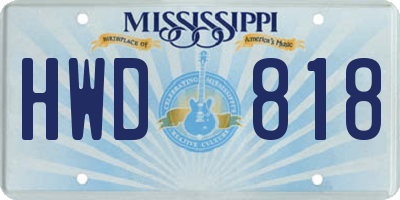 MS license plate HWD818