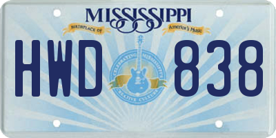 MS license plate HWD838