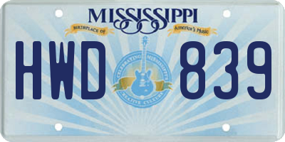 MS license plate HWD839