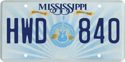 MS license plate HWD840
