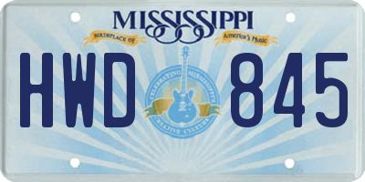 MS license plate HWD845