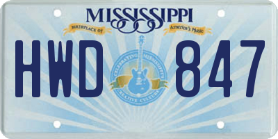 MS license plate HWD847