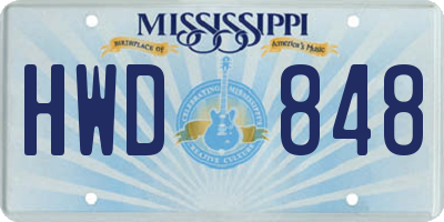 MS license plate HWD848