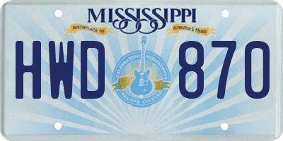 MS license plate HWD870