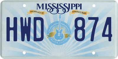 MS license plate HWD874