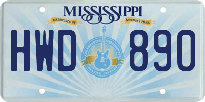 MS license plate HWD890