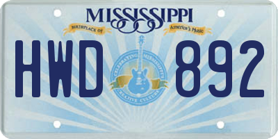 MS license plate HWD892