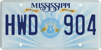 MS license plate HWD904