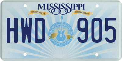 MS license plate HWD905