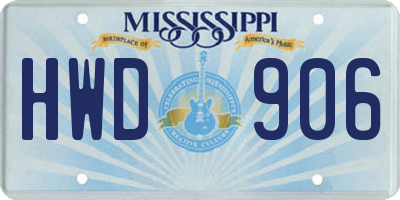 MS license plate HWD906