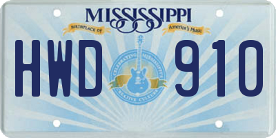 MS license plate HWD910