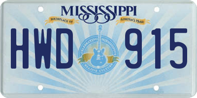 MS license plate HWD915