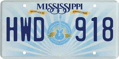 MS license plate HWD918