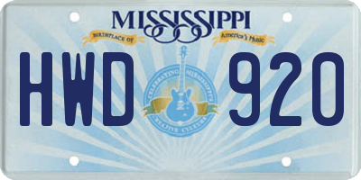 MS license plate HWD920