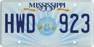 MS license plate HWD923