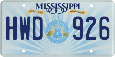 MS license plate HWD926