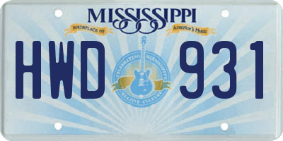 MS license plate HWD931