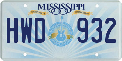 MS license plate HWD932