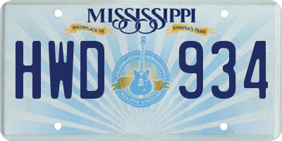 MS license plate HWD934