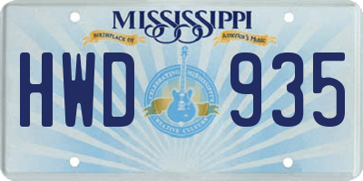 MS license plate HWD935