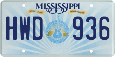 MS license plate HWD936