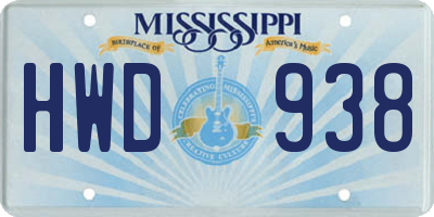 MS license plate HWD938