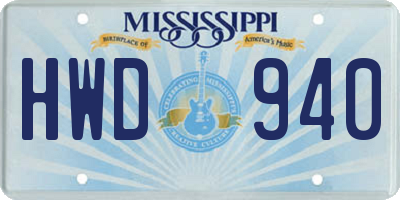 MS license plate HWD940