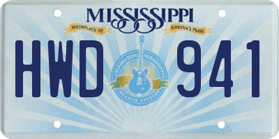 MS license plate HWD941