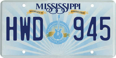MS license plate HWD945