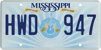 MS license plate HWD947
