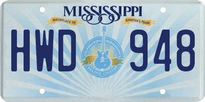 MS license plate HWD948