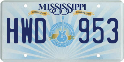 MS license plate HWD953