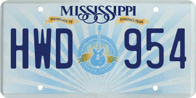 MS license plate HWD954