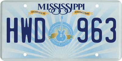 MS license plate HWD963