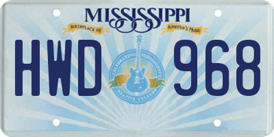 MS license plate HWD968