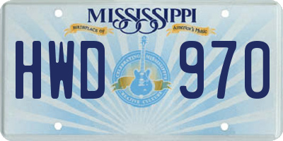 MS license plate HWD970