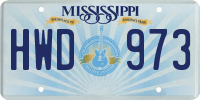 MS license plate HWD973